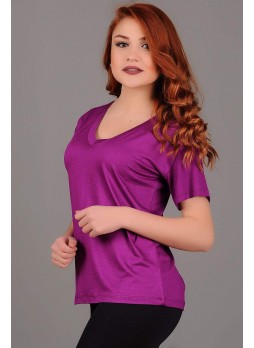 Salaş V Yaka Mor T-tshirt