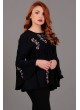 Çiçek Desenli Kolları Salaş Siyah  Bluz