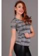 V Yaka Çizgili Simli T-shirt