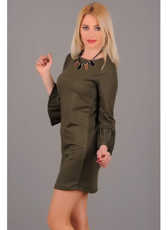Volanlı Kol Haki Elbise