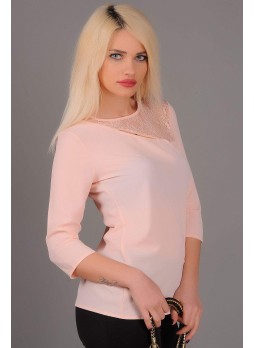 Çapraz Tül Yaka Pembe Bluz