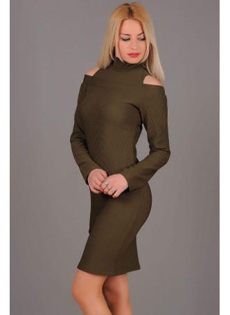 Omuz Açık Haki Elbise