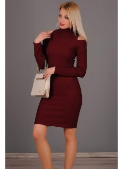 Omuz Açık Bordo Elbise