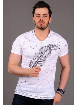 Tüy Baskılı Beyaz T-shirt