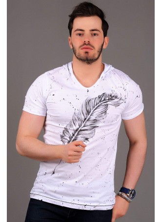 Tüy Baskılı Beyaz T-shirt