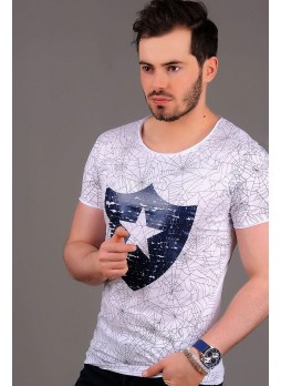 Yıldız Baskılı Beyaz T-shirt