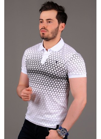 Desenli Polo Yaka Beyaz T-shirt