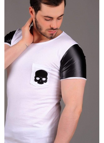 Kurukafa Deri Detay Beyaz T-shirt