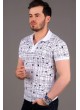 Çizgili Desenli Polo Yaka Beyaz T-shirt