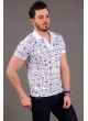 Çizgili Desenli Polo Yaka Beyaz T-shirt