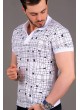 Çizgili Desenli Polo Yaka Beyaz T-shirt
