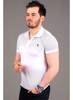 Noktacıklı Polo Yaka Beyaz T-shirt