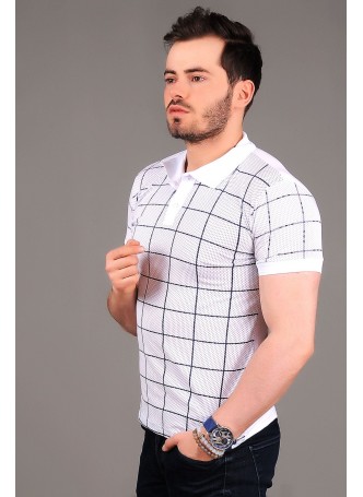 Çizgili Polo Yaka Beyaz T-shirt
