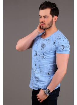 Baskılı Açık Mavi T-shirt