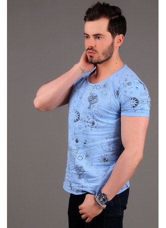 Baskılı Açık Mavi T-shirt