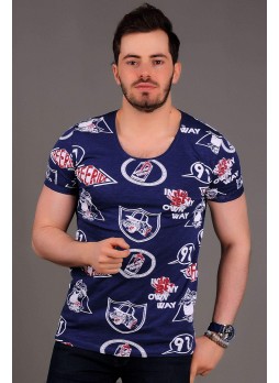 91 Baskılı Lacivert T-shirt