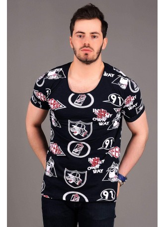 91 Baskılı Gece Mavi T-shirt