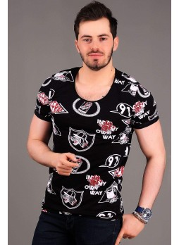 91 Baskılı Siyah T-shirt