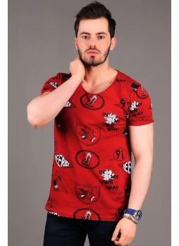 91 Baskılı Kırmızı T-shirt