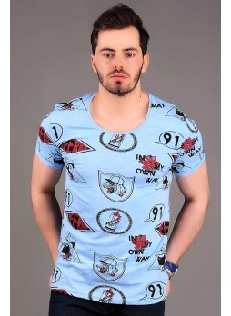 91 Baskılı Açık Mavi T-shirt