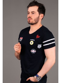 Apoletli Lacivert T-shirt