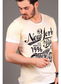 NY Baskılı Sarı T-shirt