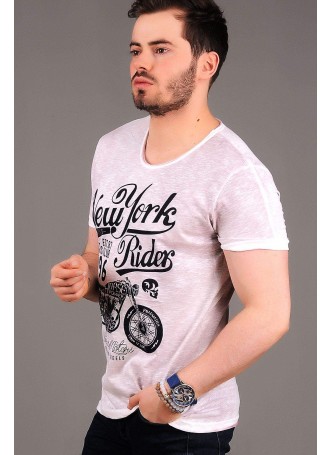 NY BAskılı Gül Kurusu T-shirt