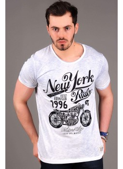 NY Baskılı Açık Mavi T-shirt