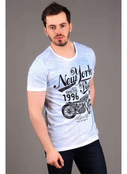 NY Baskılı Mavi T-shirt