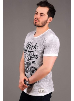 NY Baskılı Füme T-shirt