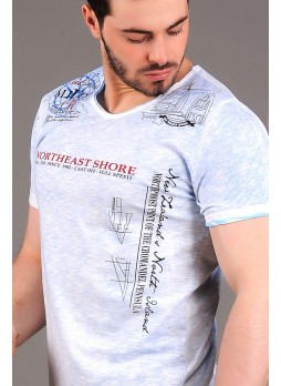 North Baskılı Mavi T-shirt