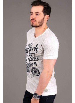 NY Baskılı Gri T-shirt