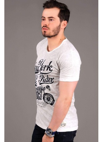 NY Baskılı Gri T-shirt