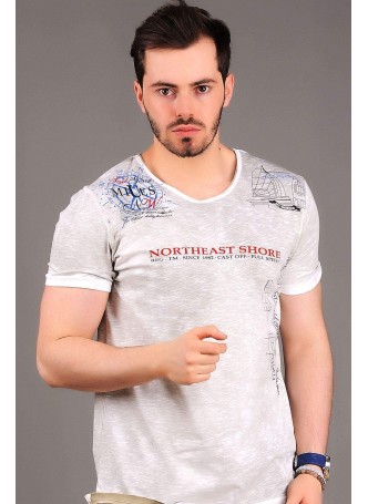 North Baskılı Krem T-shirt