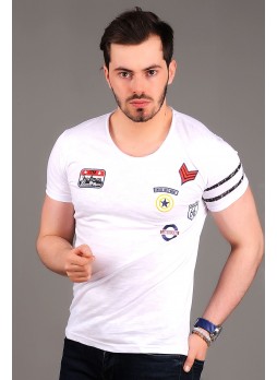 Apoletli Beyaz T-shirt
