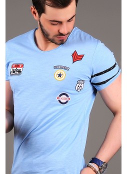 Apoletli Açık Mavi T-shirt