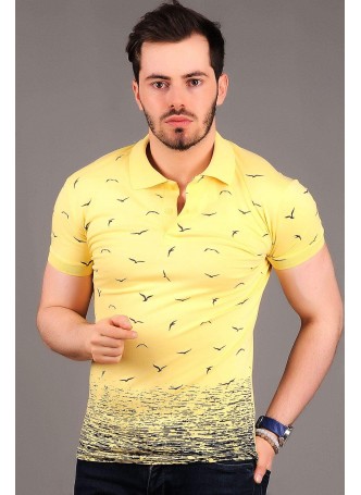 Martılı Polo Yaka Sarı T-shirt