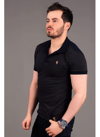 Petek Desen Lacivert Polo Yaka T-shirt