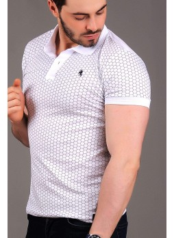Petek Desen Beyaz Polo Yaka T-shirt