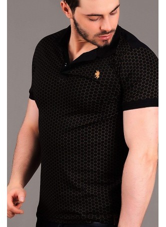 Petek Desen Sİyah Polo Yaka T-shirt