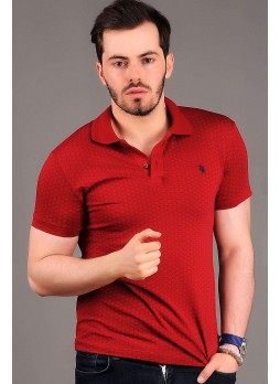 Petek Desen Kırmızı Polo Yaka T-shirt