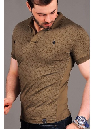 Petek Desen Haki Polo Yaka T-shirt