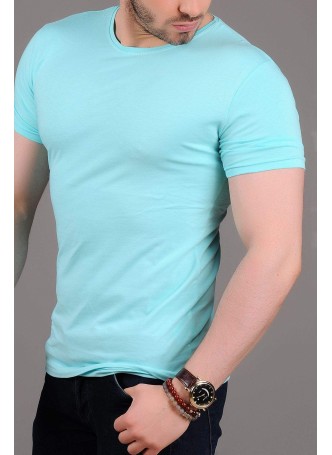 O Yaka Basic Turkuaz T-shirt