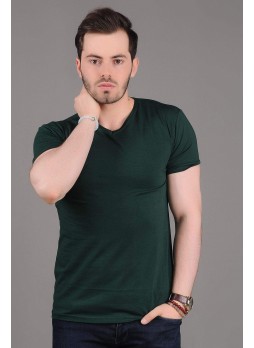 V Yaka Basic Yeşil T-shirt