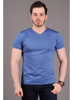 V Yaka Basic Mavi T-shirt