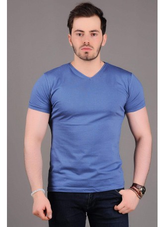 V Yaka Basic Mavi T-shirt