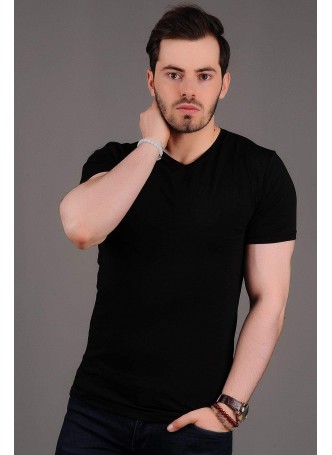 V Yaka Basic Siyah T-shirt