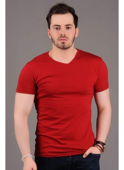 V Yaka Basic Kırmızı T-shirt