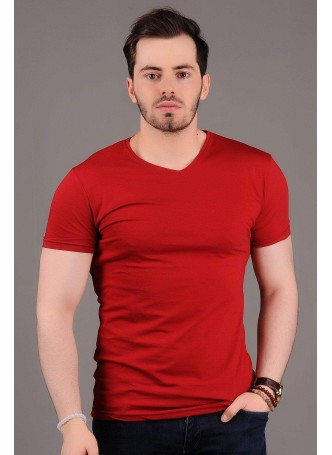 V Yaka Basic Kırmızı T-shirt