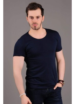 U Yaka Basic Lacivert T-shirt